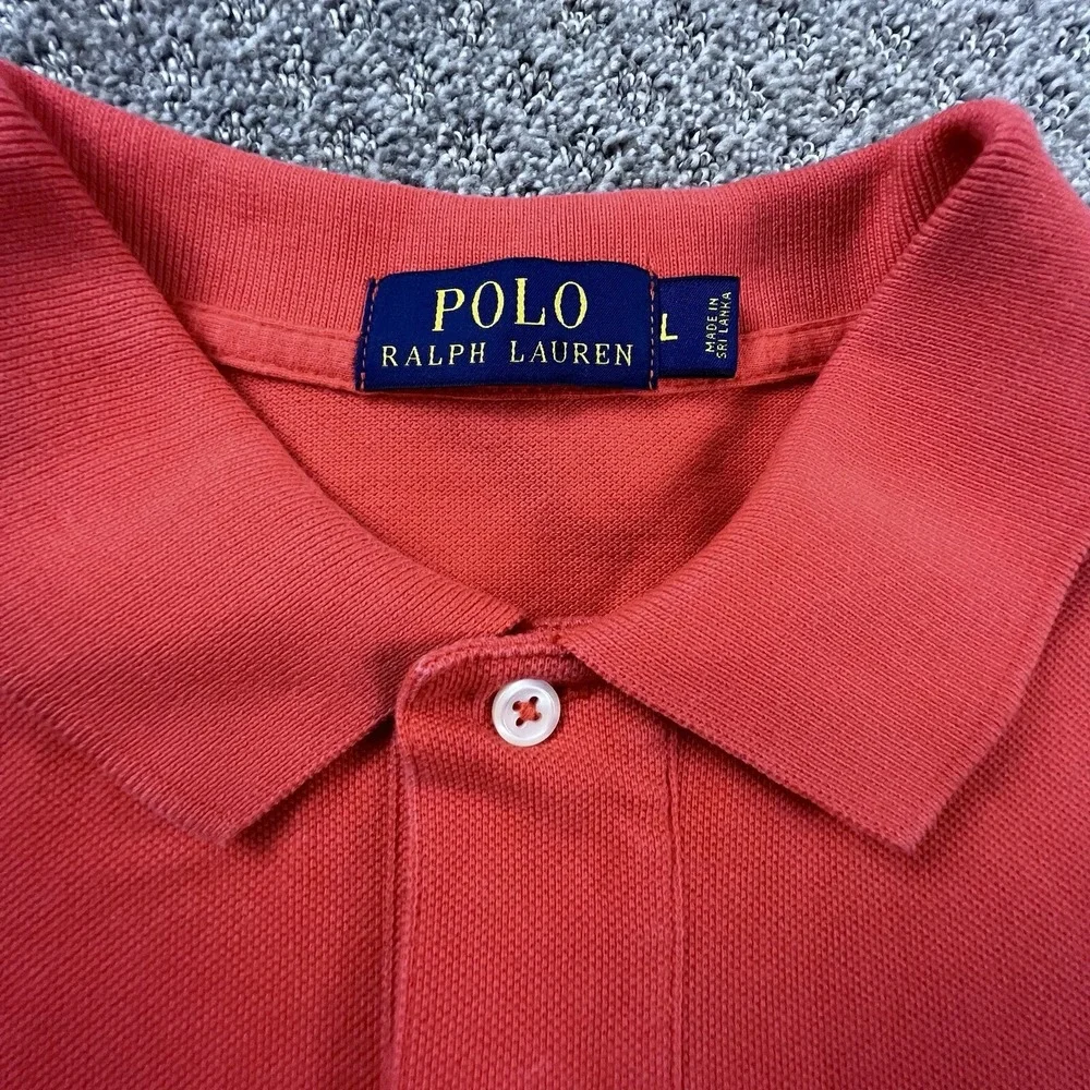 Polo‎ Ralph Lauren Polo Shirt Mens Large Coral Orange Short Sleeve Pique Cotton